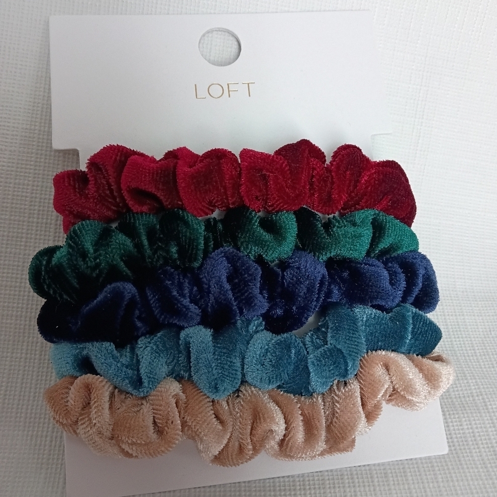 🦋 LOFT Velvet 5-Pack Sleep Scrunchies in Jewel Tones Elastic Hair Tie NWT